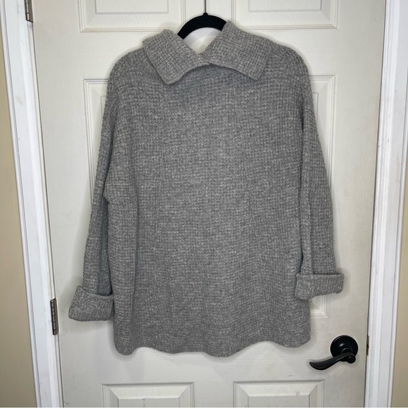 Free People Sidewinder 100% Wool Sweater Oversized Cowl Neck Grey Sz M - Picture 13 of 13